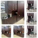 5 ROOM ADEC Dental Cabinet Package - (5) Adec 5580 Rear Treatment w/ 541 Dr Delivery & Assist. Pkg - (4) Adec 5543 Center Island - Royal Mahogany Laminate, Night Stars Solid Tops