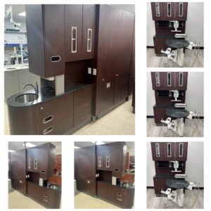 5 ROOM ADEC Dental Cabinet Package - (5) Adec 5580 Rear Treatment w/ 541 Dr Delivery & Assist. Pkg - (4) Adec 5543 Center Island - Royal Mahogany Laminate, Night Stars Solid Tops