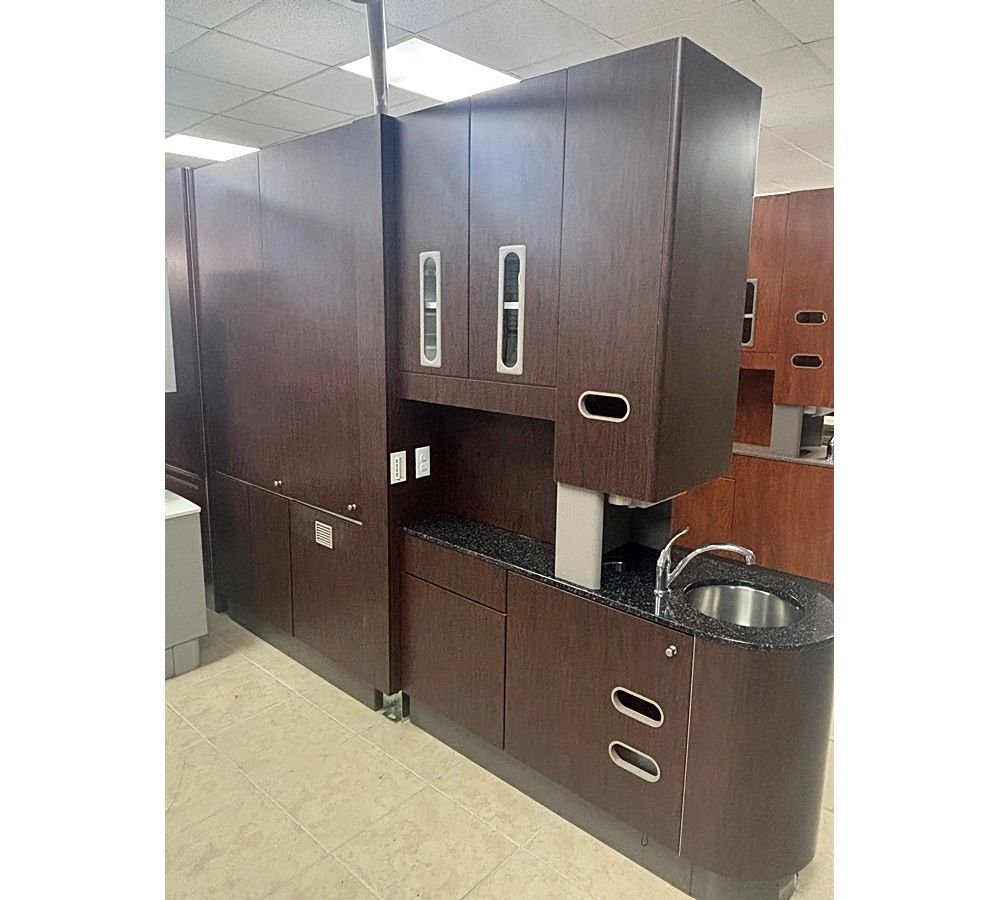 5 ROOM ADEC Dental Cabinet Package - (5) Adec 5580 Rear Treatment w/ 541 Dr Delivery & Assist. Pkg - (4) Adec 5543 Center Island - Royal Mahogany Laminate, Night Stars Solid Tops - Image 11