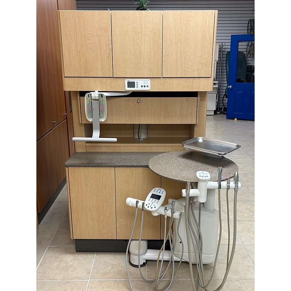 5 ROOM ADEC Dental Cabinet Package - (5) Adec 5580 Rear Treatment w/ 541 Dr Delivery & Assist. Pkg - (4) Adec 5543 Center Island - Limber Maple Laminate, Quarry Melange Solid Tops - Image 16