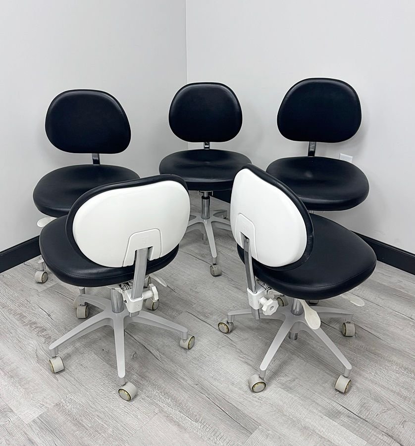 (SET of 5) x ADEC 1601 & 1622 (Surf or White) Dental Doctor & Assistant Stool Sets - Good Used Ultraleather Upholstery (Raven Wing) - Image 3