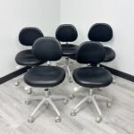 (SET of 5) x ADEC 1601 (Surf or White) Dental Doctor Stool - Good Used Ultraleather Upholstery (Raven Wing)