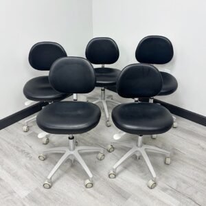 (SET of 5) x ADEC 1601 (Surf or White) Dental Doctor Stool - Good Used Ultraleather Upholstery (Raven Wing)