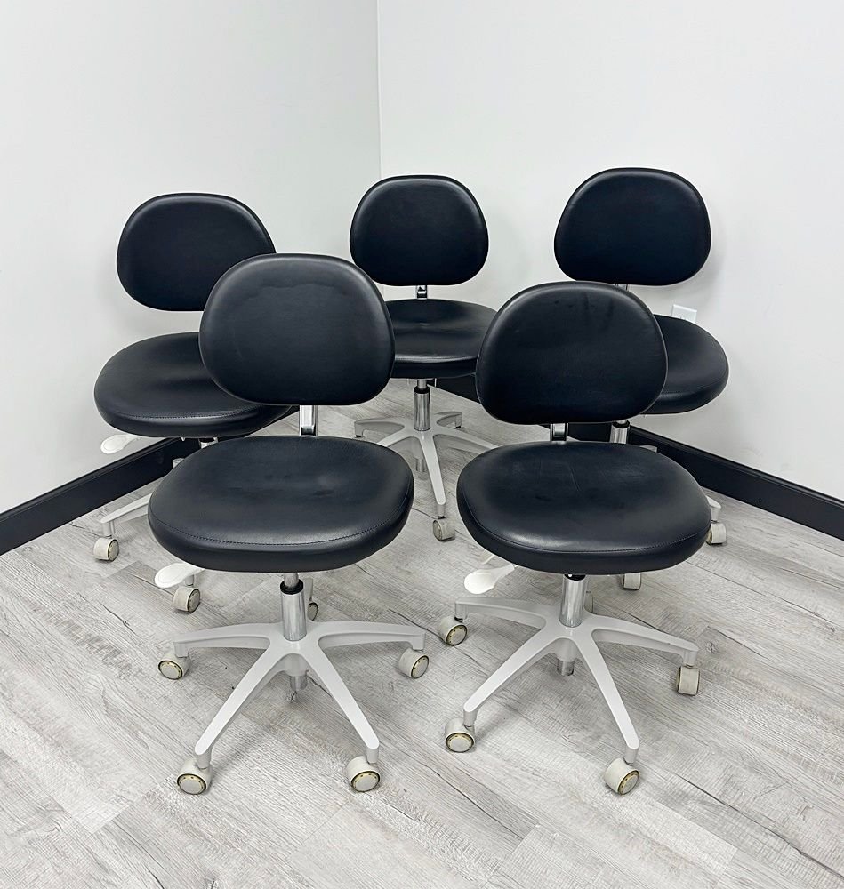 (SET of 5) x ADEC 1601 (Surf or White) Dental Doctor Stool - Good Used Ultraleather Upholstery (Raven Wing)