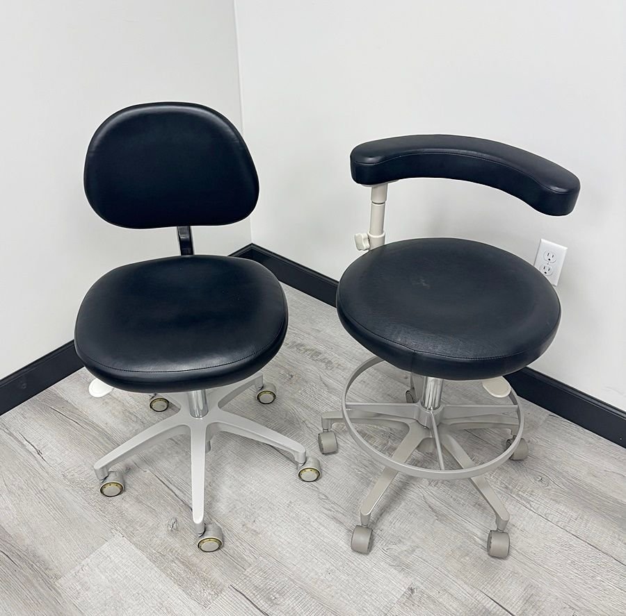 (SET of 5) x ADEC 1601 & 1622 (Surf or White) Dental Doctor & Assistant Stool Sets - Good Used Ultraleather Upholstery (Raven Wing) - Image 11
