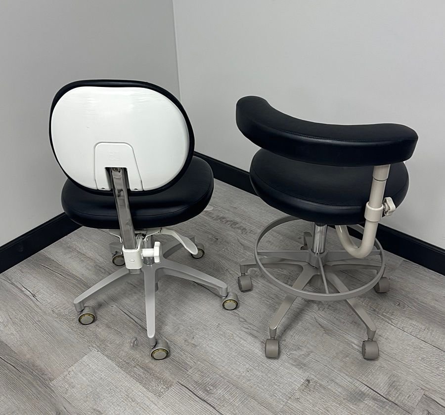 (SET of 5) x ADEC 1601 & 1622 (Surf or White) Dental Doctor & Assistant Stool Sets - Good Used Ultraleather Upholstery (Raven Wing) - Image 8