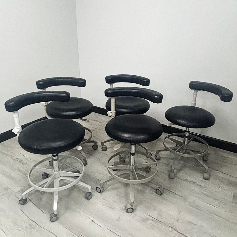 (SET of 5) x ADEC 1601 & 1622 (Surf or White) Dental Doctor & Assistant Stool Sets - Good Used Ultraleather Upholstery (Raven Wing) - Image 2